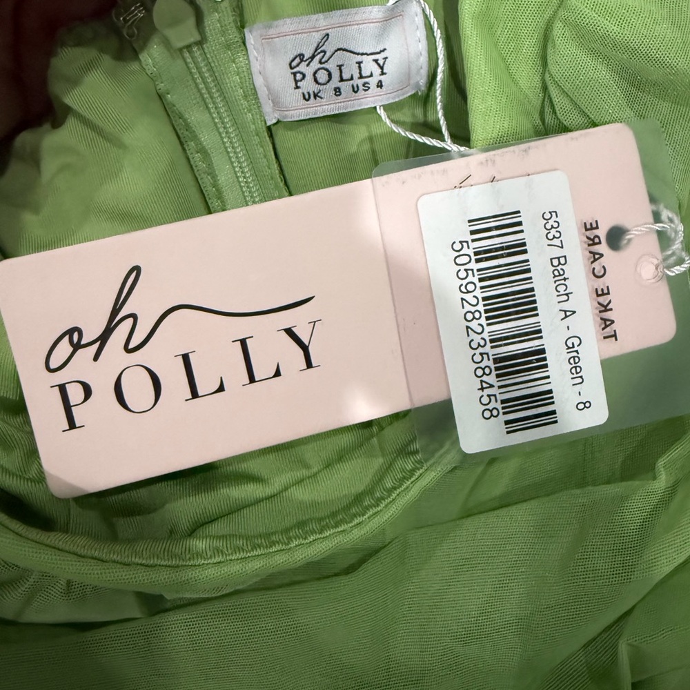 Oh Polly Lime Green Ruched Mesh Bodycon Mini Dress - Picture 4 of 5